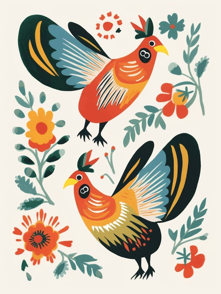 Folk Style Bird Painting Rooster 4