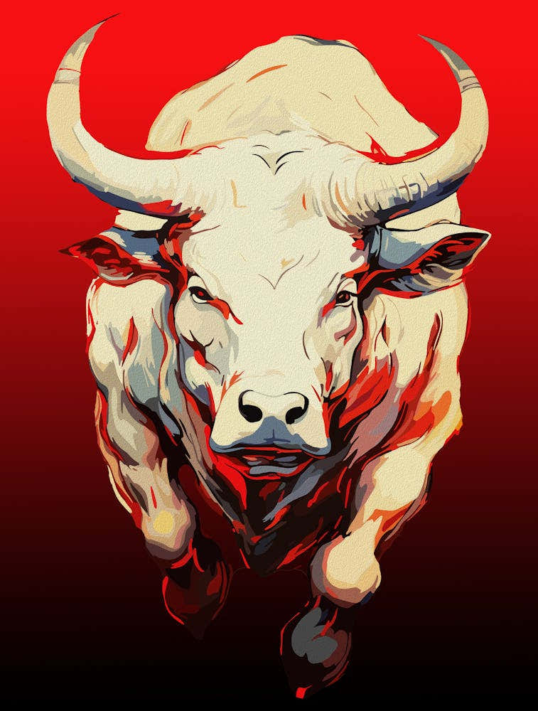 Dynamic Bull In Fiery Motion