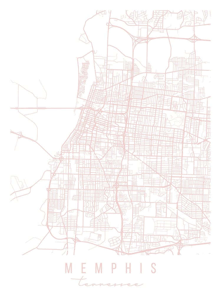 Memphis Tennessee Light Pink Minimal Street Map