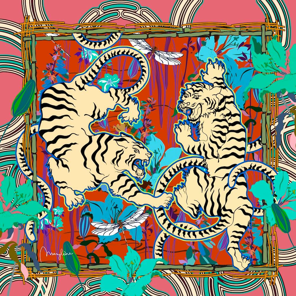 Cream Tigers Bamboo Square