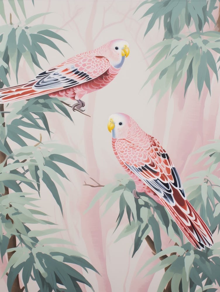 Vintage Japanese Inspired Bird Print Budgerigar 3