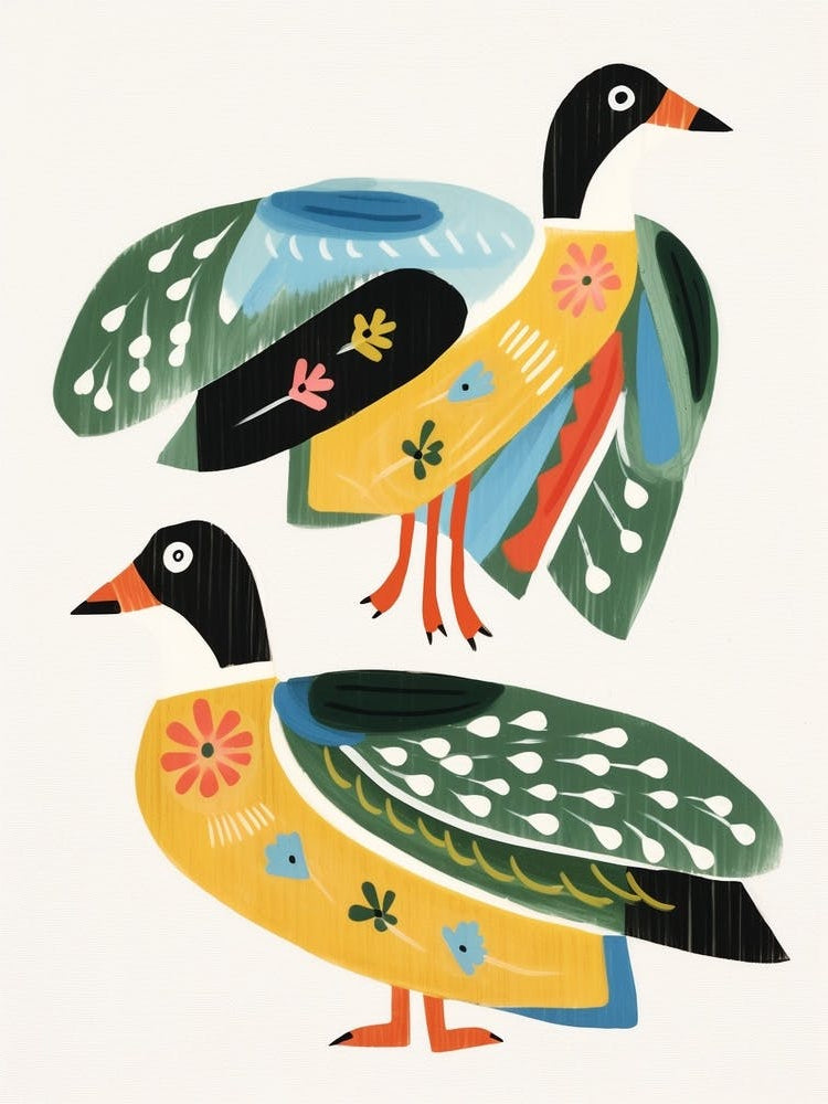 Folk Style Bird Painting Mallard Duck 2