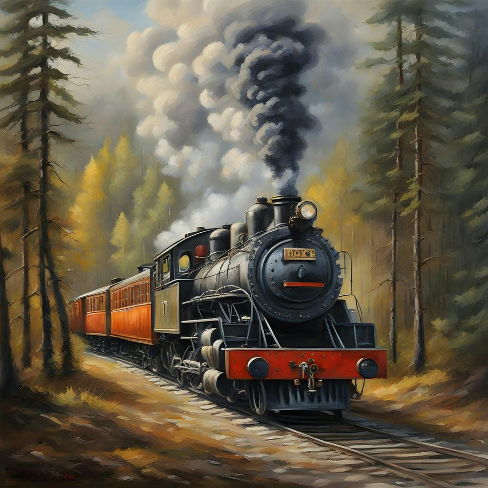 Steam Locomotive In The Forest
