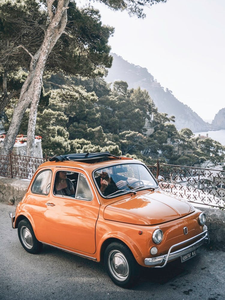 Orange Fiat 500 at Positano
