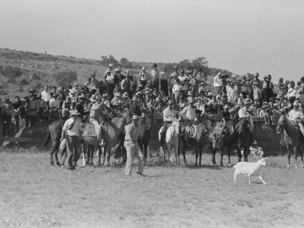 Untitled Photo, Possibly Related To Cowboys Driving Cows Down Rodeo Grounds, Bean Day, Wagon Mound