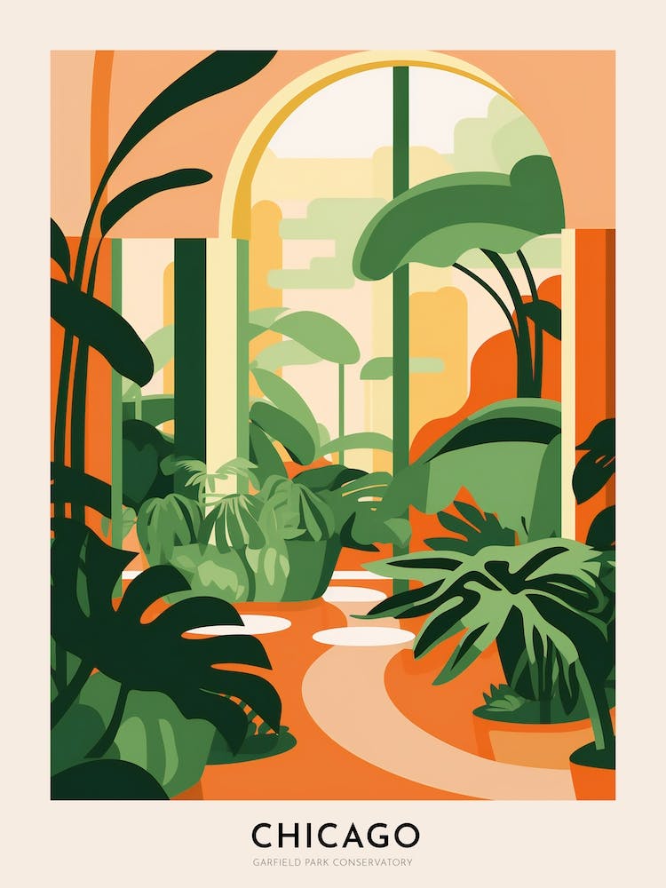 Garfield Park Conservatory Chicago Colourful Travel Poster