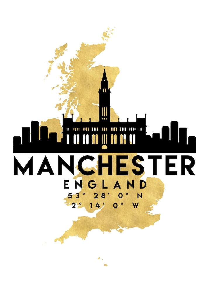 Manchester England Silhouette City Skyline Map