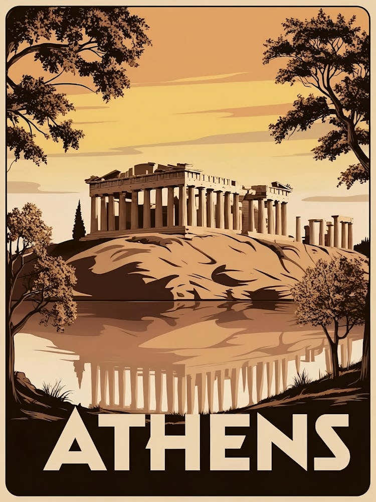 Vintage-Inspired Athens Poster – Iconic Parthenon Artwork