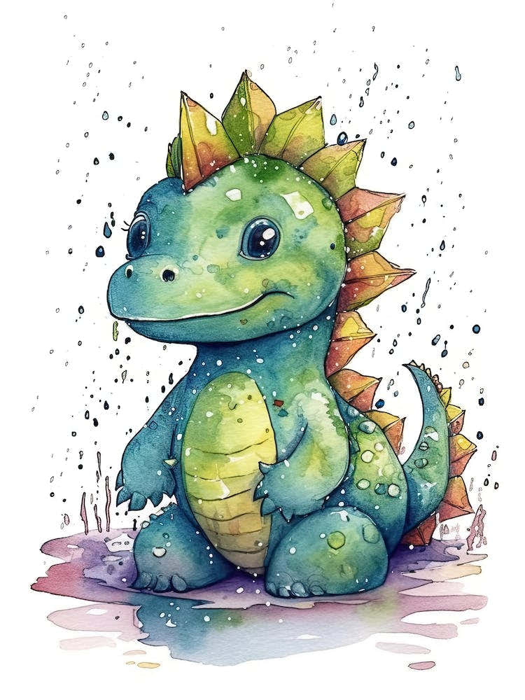 Saltasaurus Cute Dinosaur Watercolour 2
