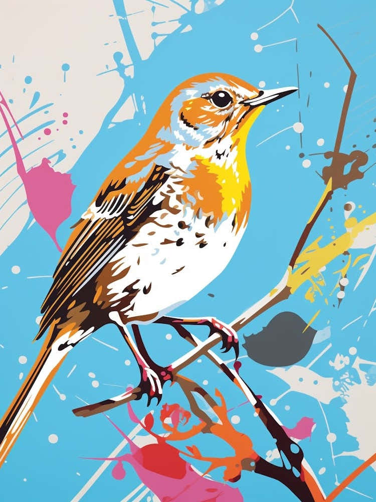 Andy Warhol Style Bird Hermit Thrush 4