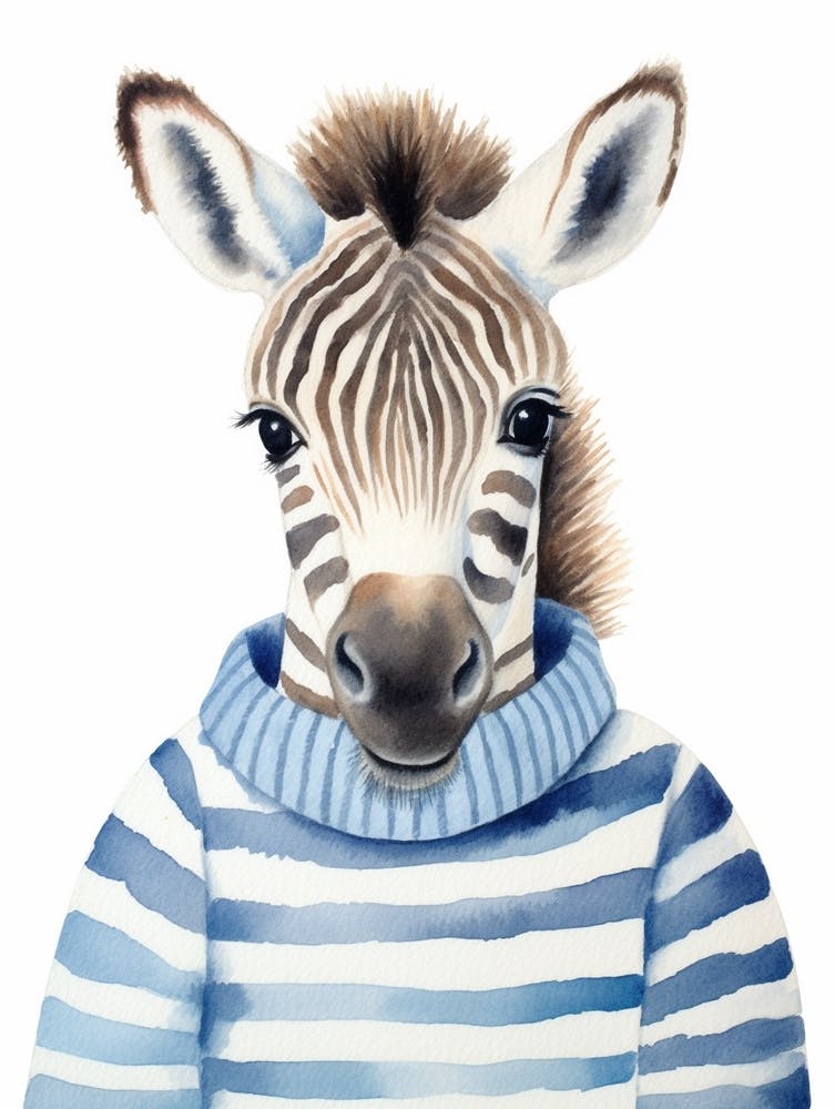 Baby Animal Watercolour Zebra 1