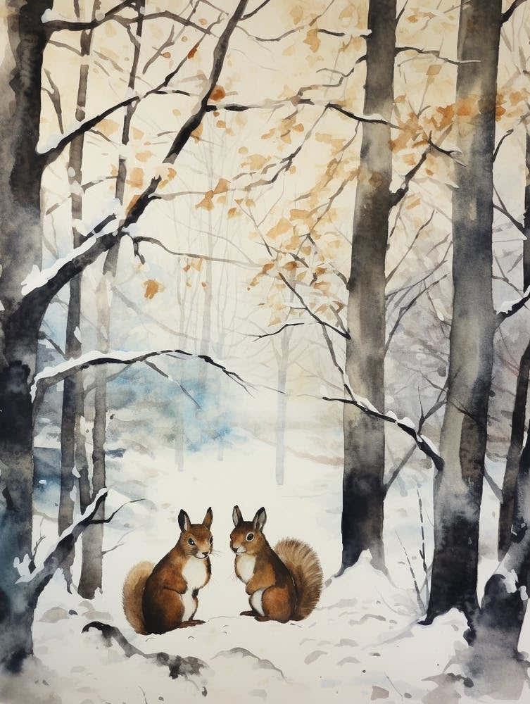 Winter Watercolour Squirrel 3