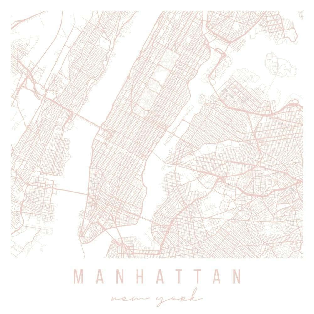 Manhattan New York Light Pink Minimal Street Map Square