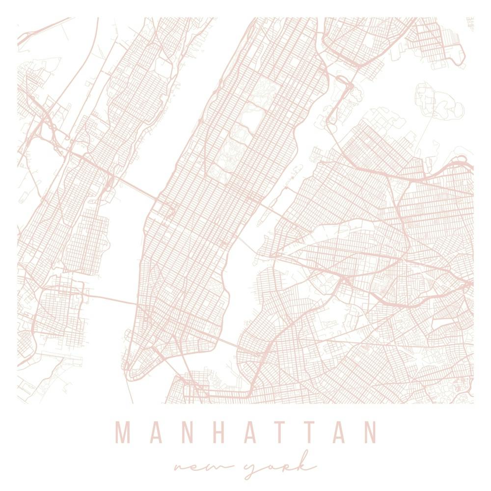 Manhattan New York Light Pink Minimal Street Map Square