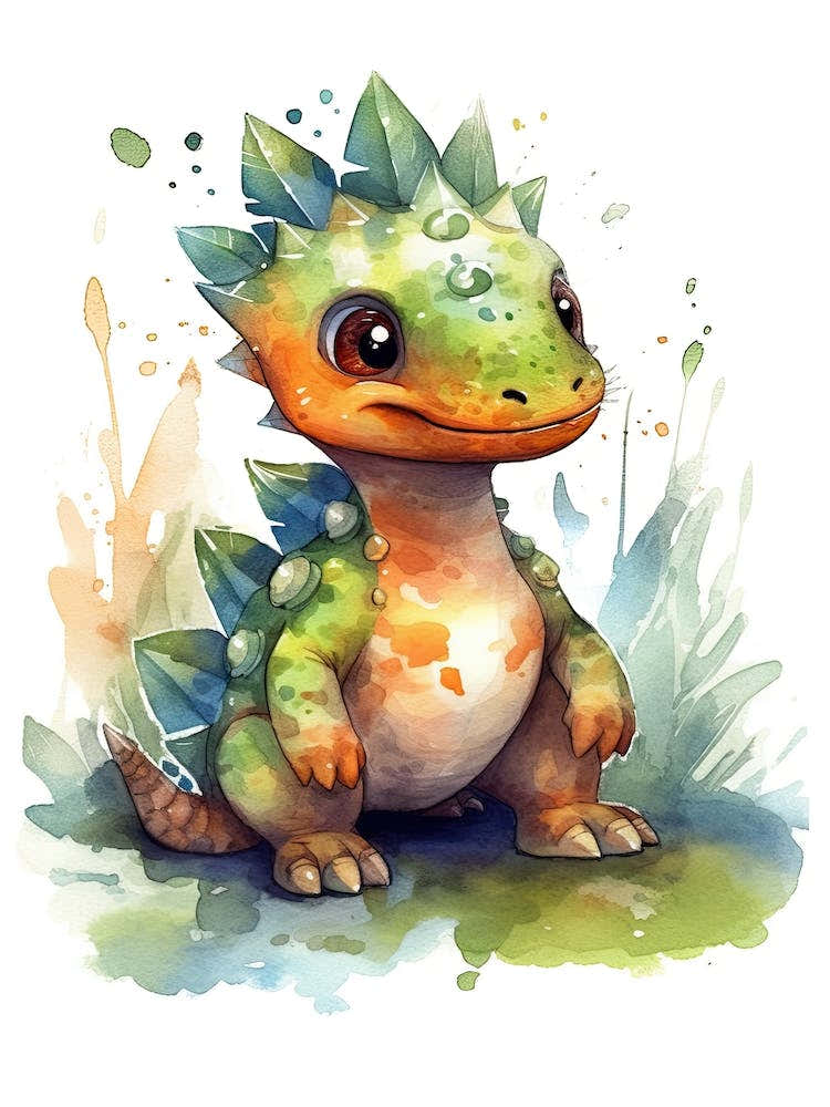 Velocisaurus Cute Dinosaur Watercolour 3