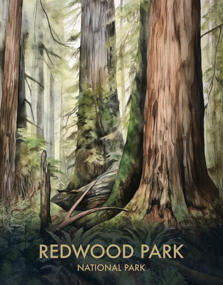 Redwood National Park Watercolour Vintage Travel Poster 2