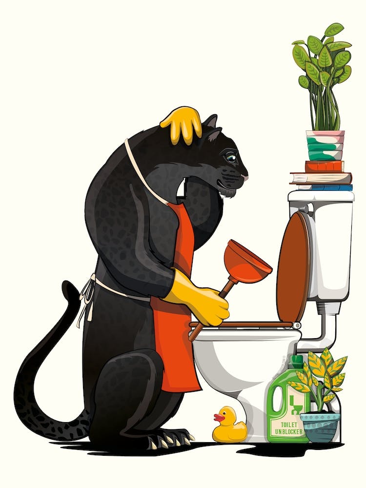 Wild Cat Black Panther Unblocking Toilet