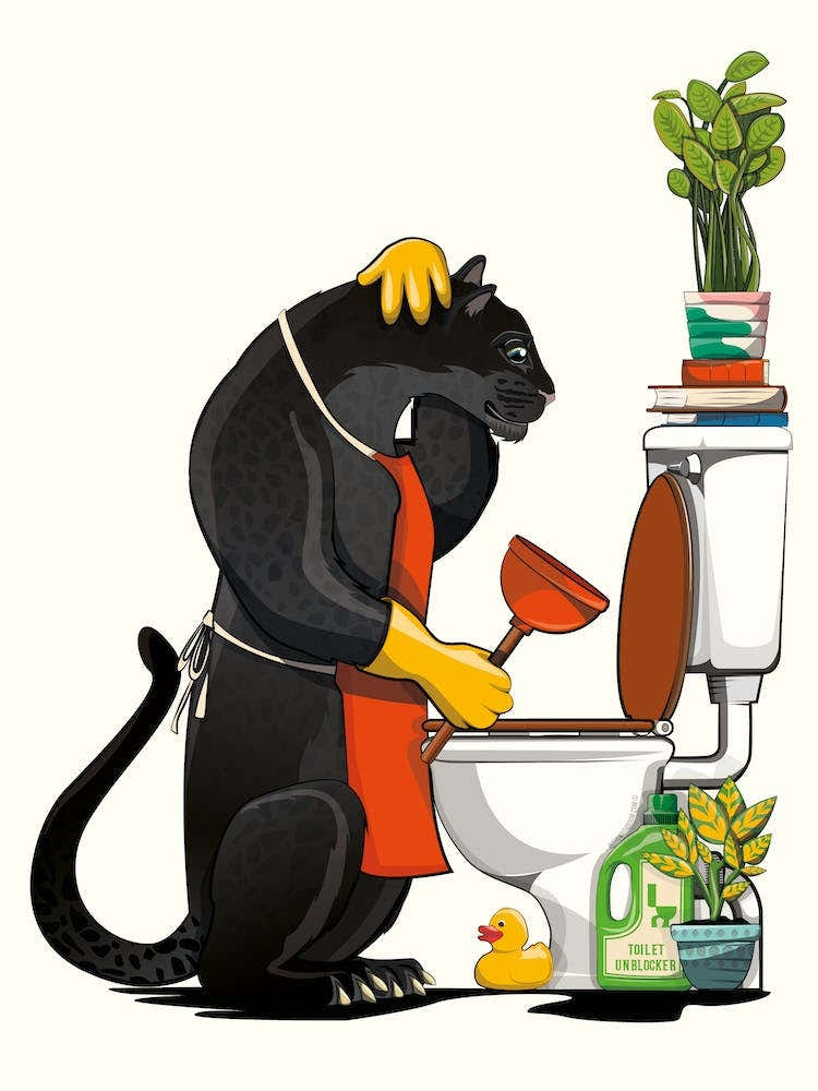 Wild Cat Black Panther Unblocking Toilet