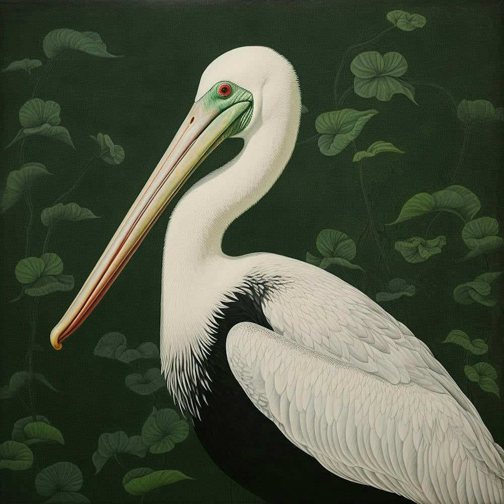 Ohara Koson Inspired Bird Painting Pelican 1 Square