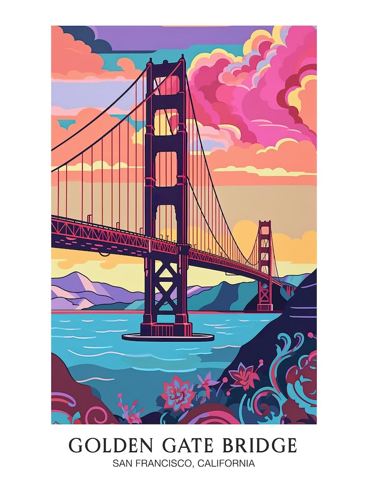 Golden Gate Bridge San Francisco Colourful 8 Travel Poster