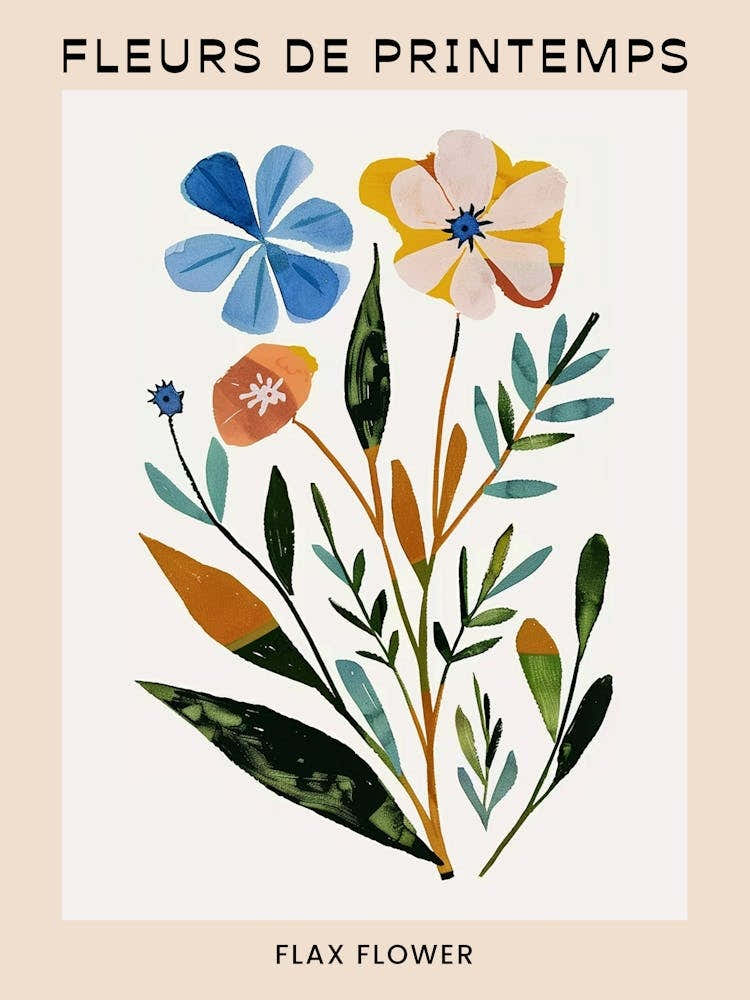 Spring Floral French Poster  Flax Flower 3