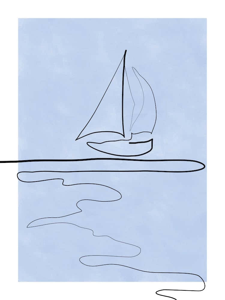 One Line Sailboat On The Water