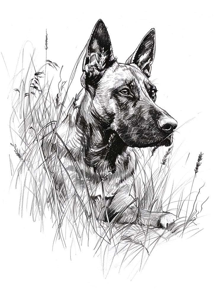 German Shepherd Dog Line Drawing Sketch 3