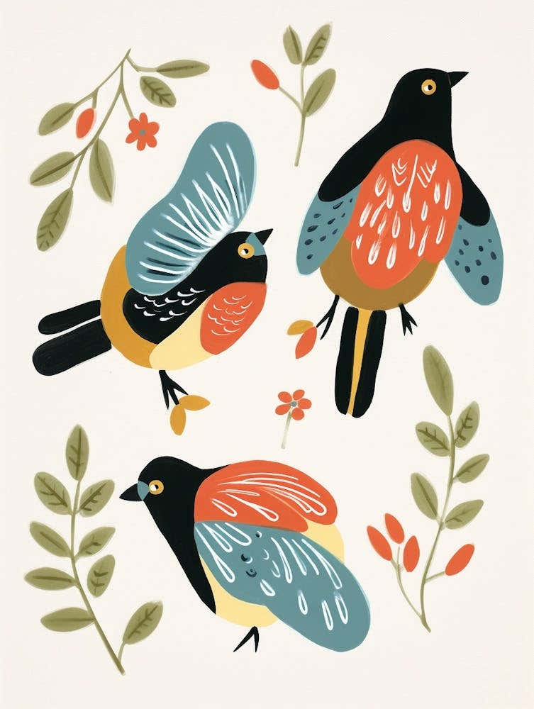 Folk Style Bird Painting Robin 4