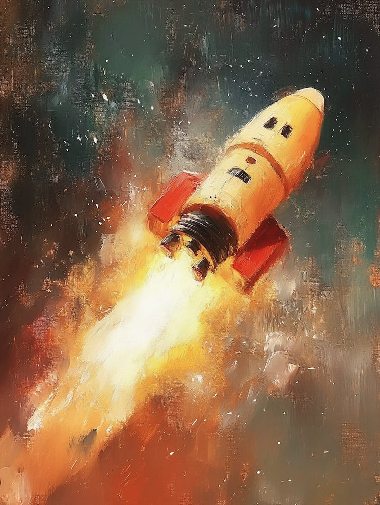 Vintage Rocket, Sci-fi Painting