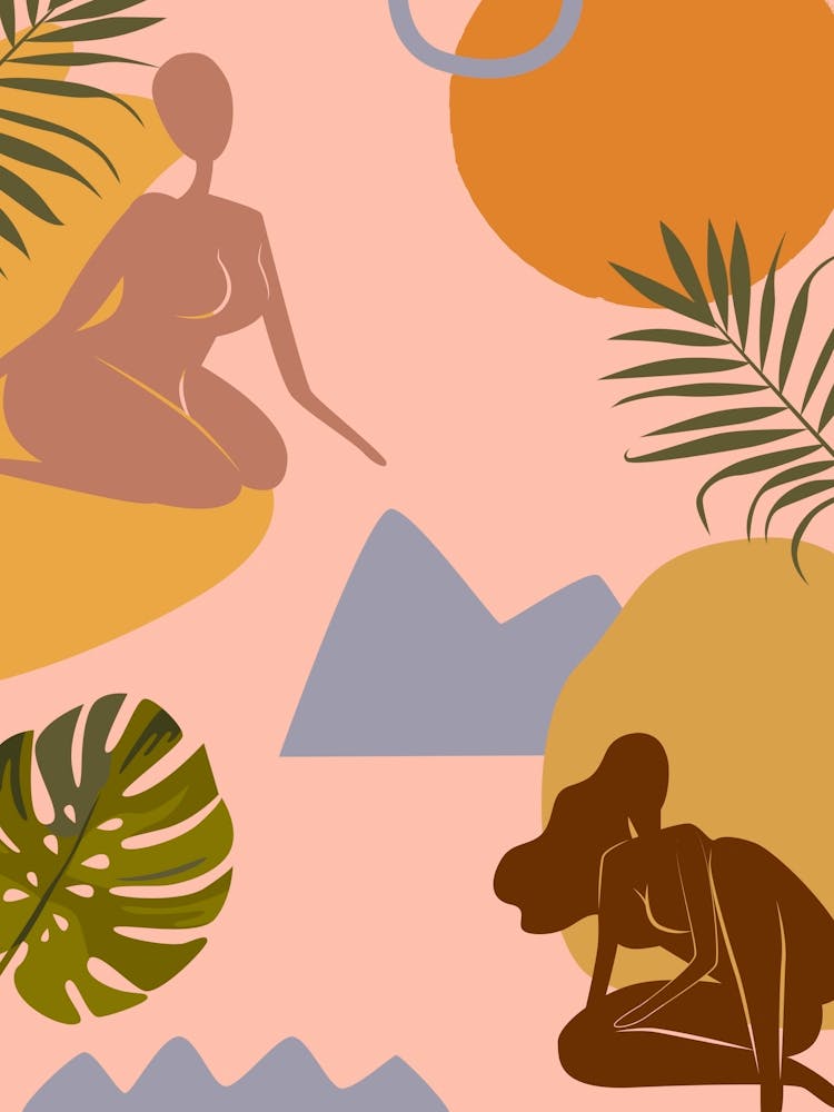 Illustration Of A Woman. Woman and Desert - boho travel pastel vector minimalist