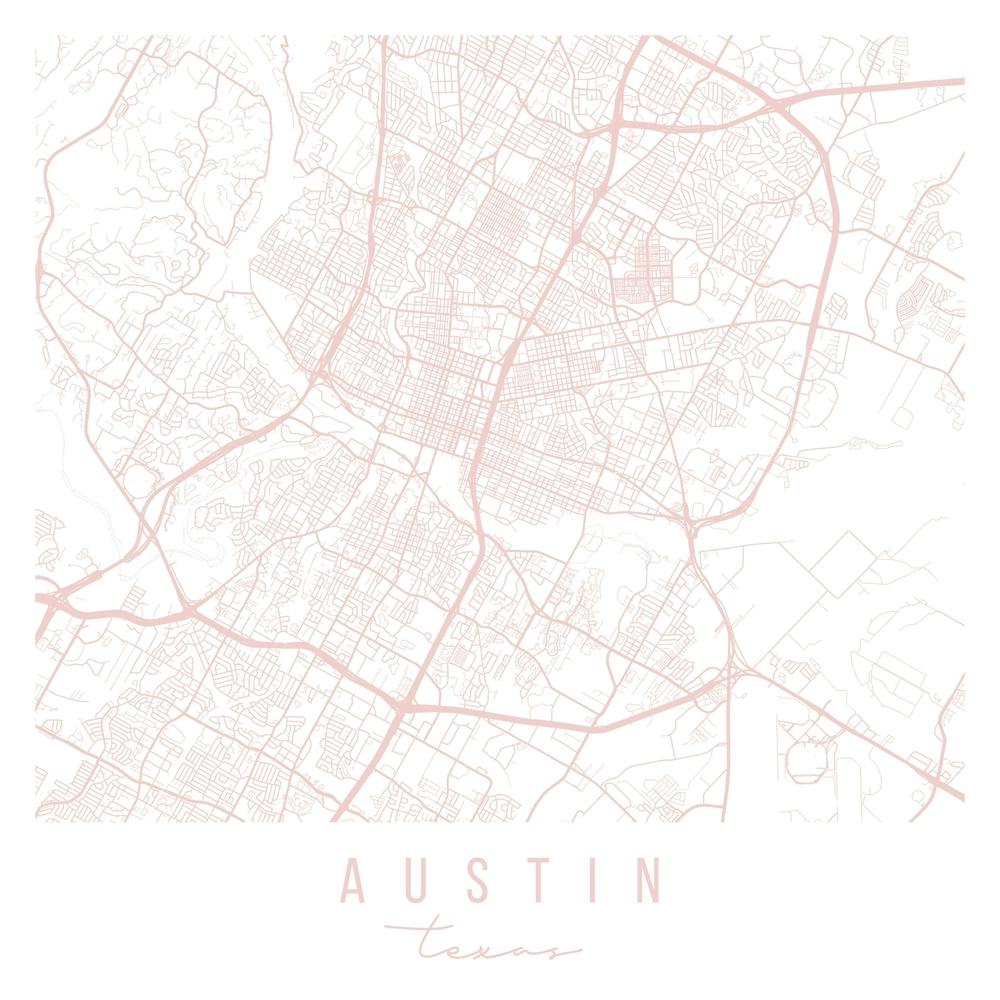 Austin Texas Light Pink Minimal Street Map Square
