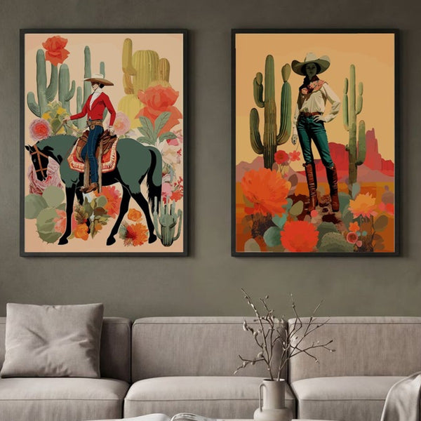 Set of 2 Cowgirl Cactus Collage