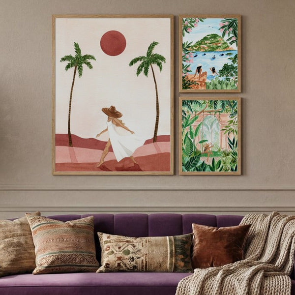 Tropical Art Style Asymmetric Trio Gallery Wall