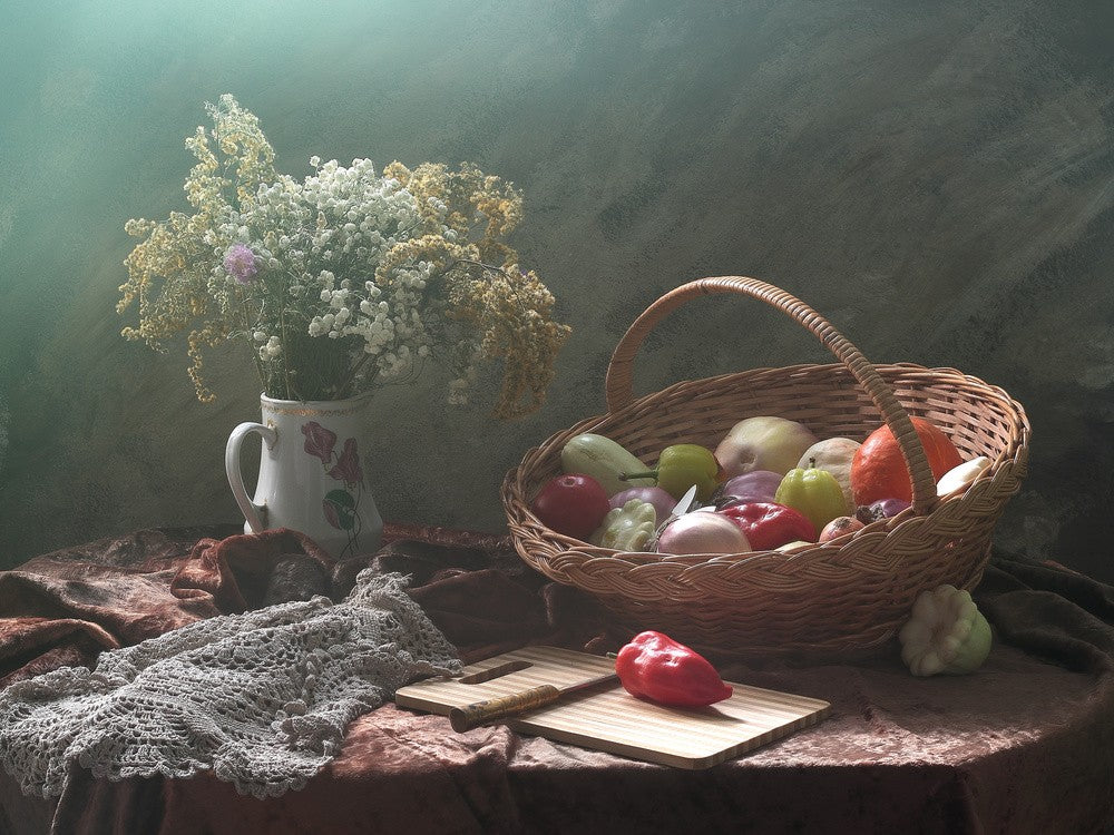 Still life with vegetable basket