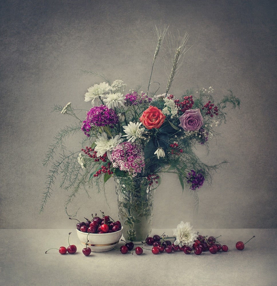 Flowers and cherries