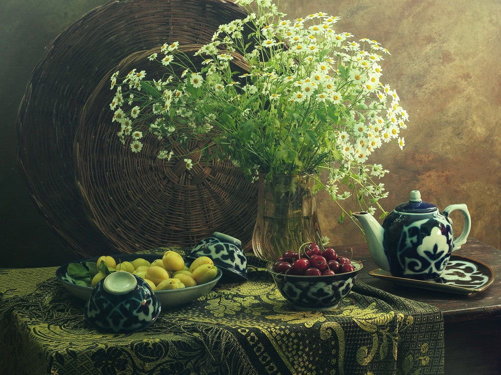 Still life with Cherry and Chamomiles