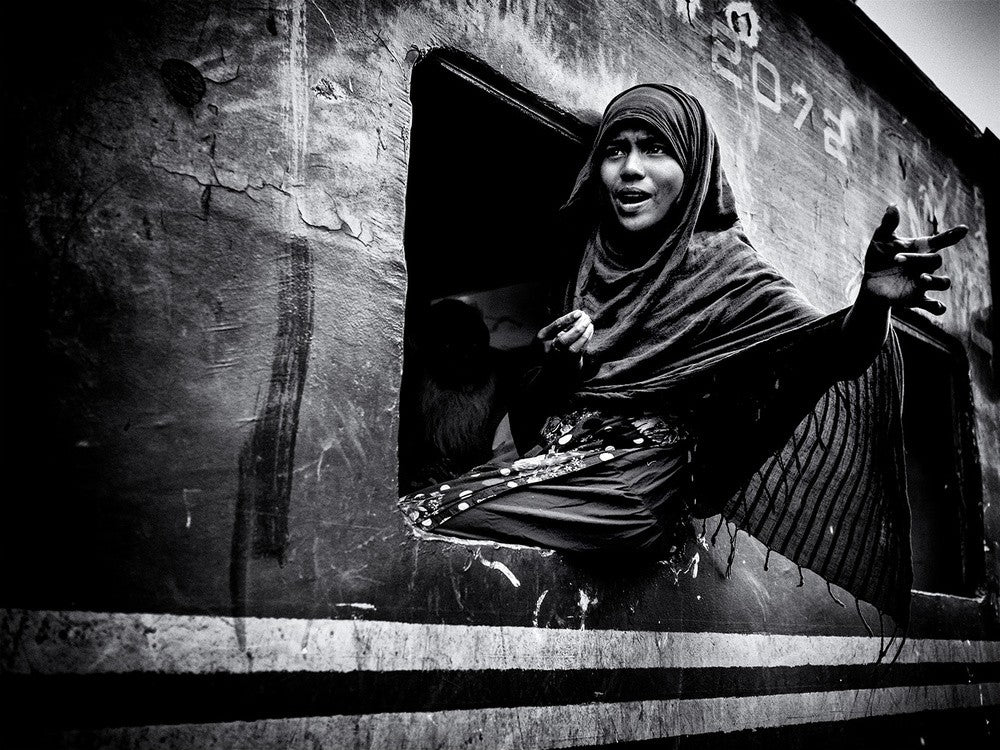 Girl in a train window