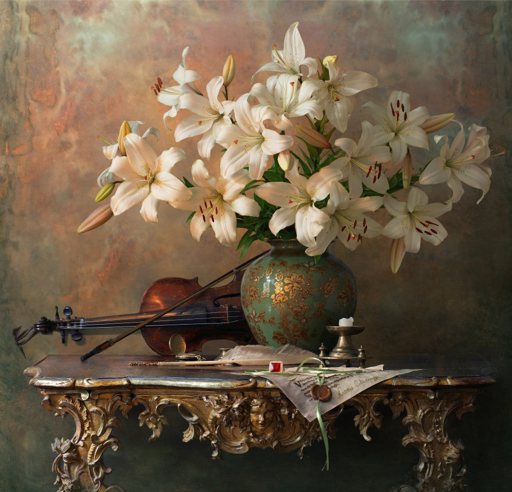  Still life with violin and lilies