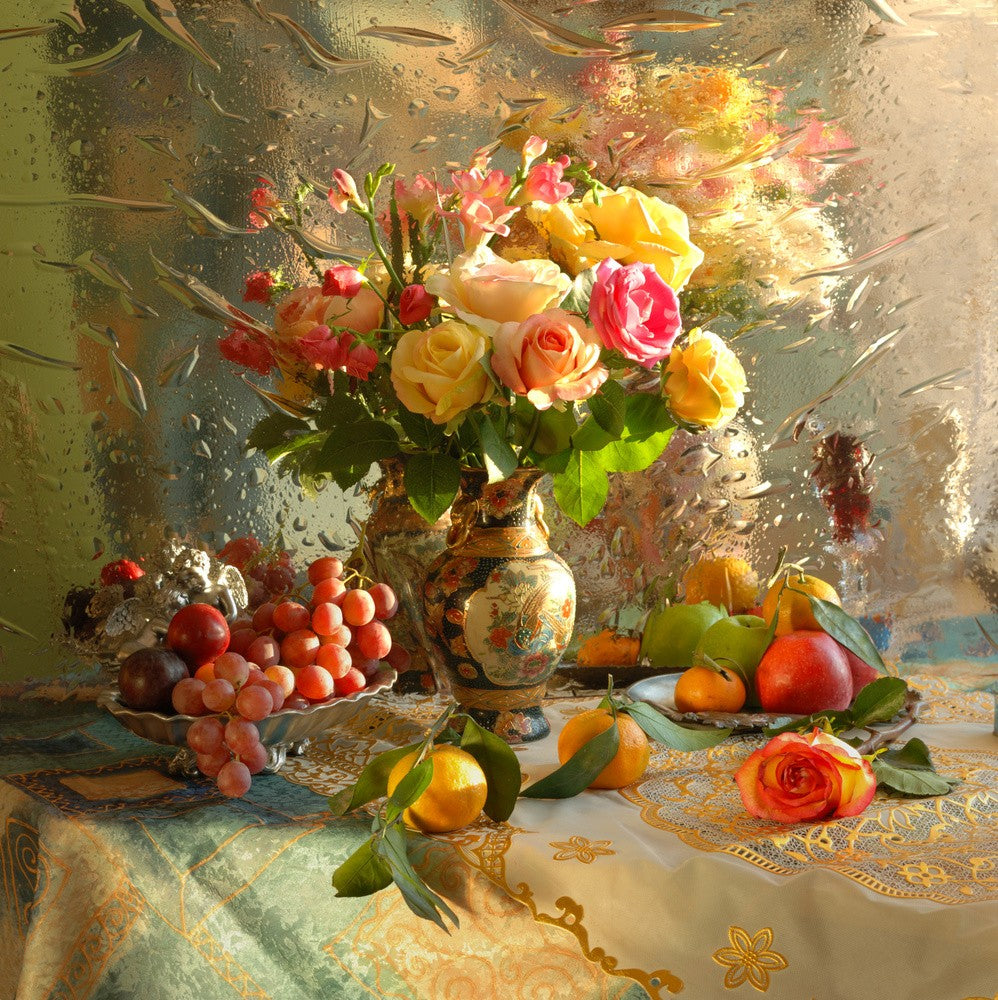 Still life with flowers and fruits