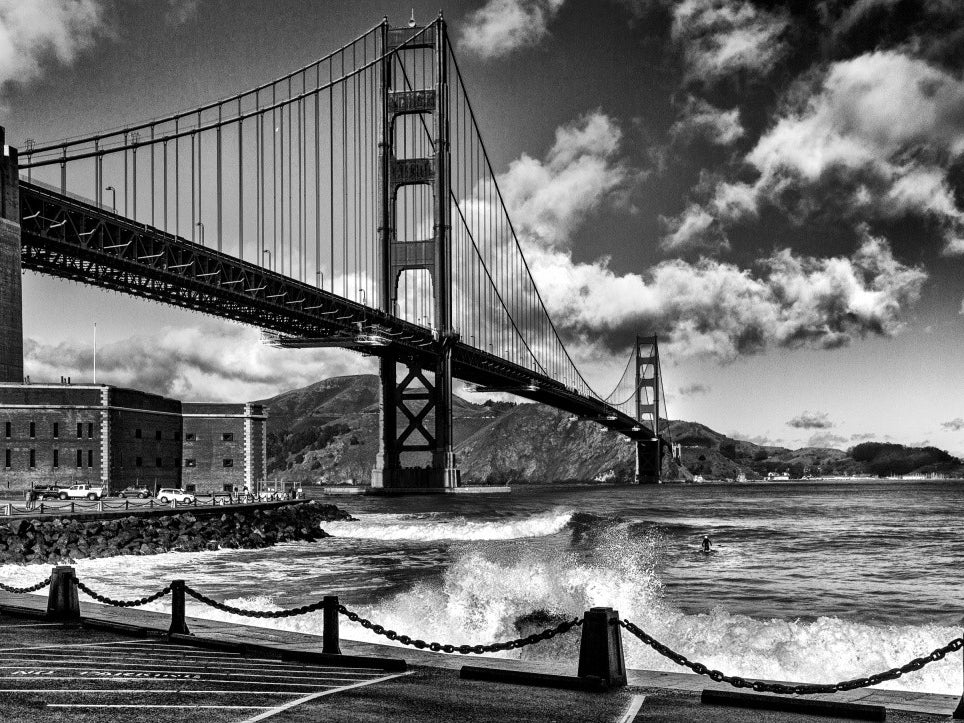 Surfing under the Golden Gate Bridge