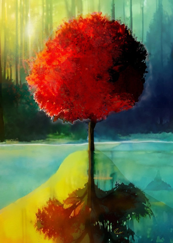 Red Tree Reflected