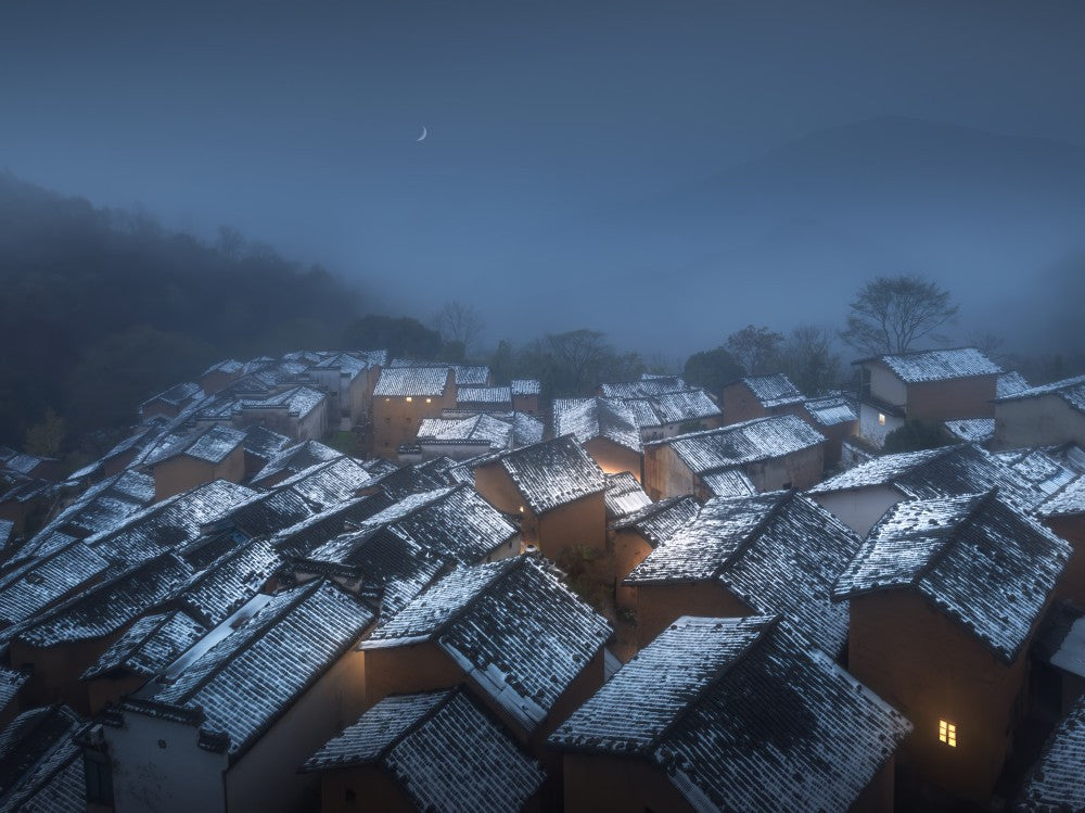 Snow at night and ancient villages