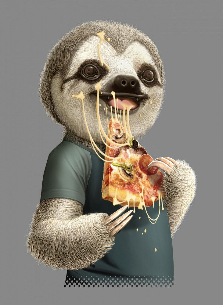 Faultier isst Pizza