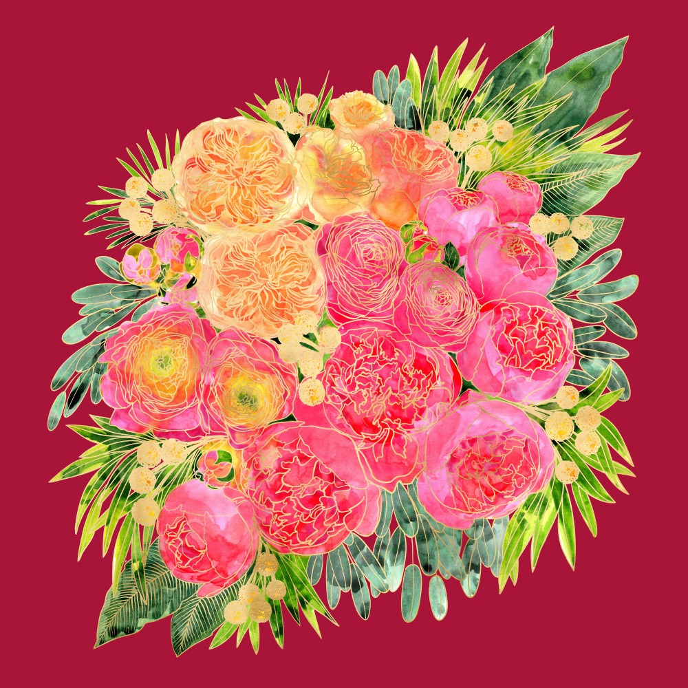 Rekha floral bouquet in watercolor an red