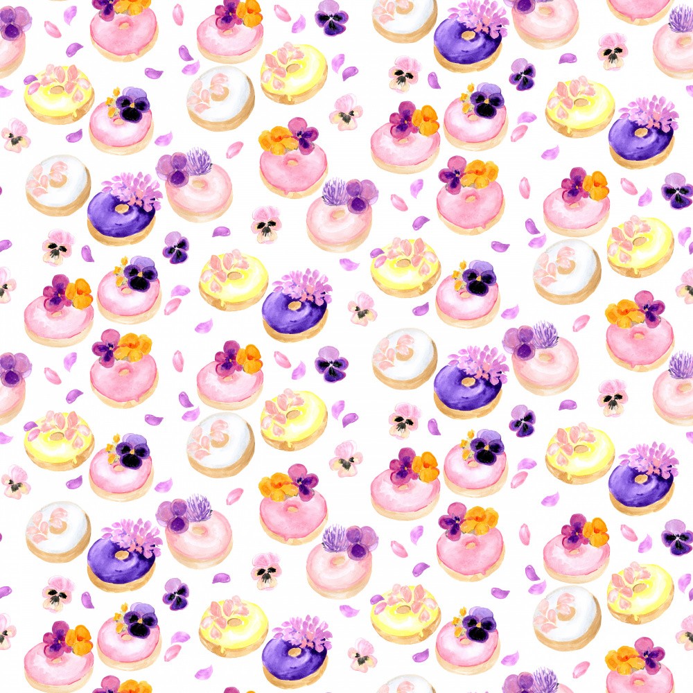 Floral watercolor donuts pattern