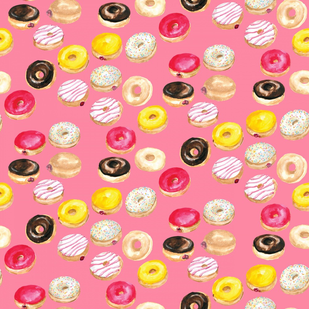 Watercolor donuts pattern in hot pink