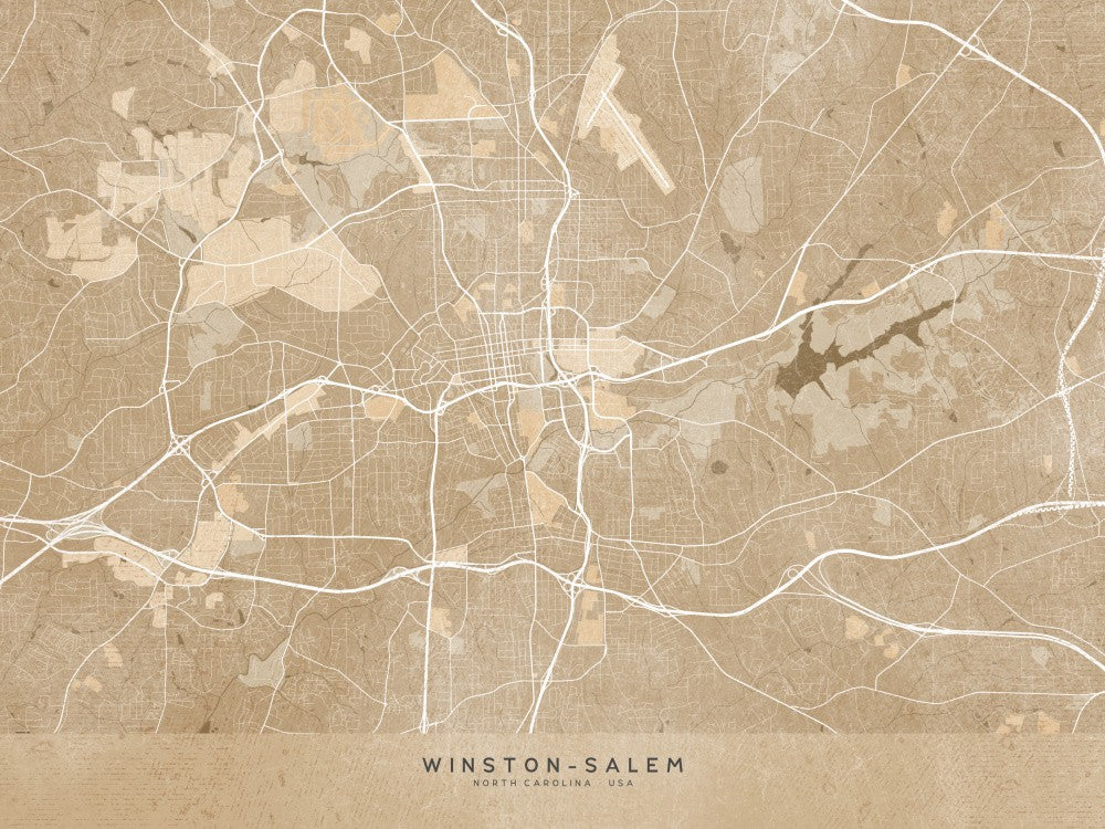 Map of Winston Salem (NC, USA) in sepia vintage style
