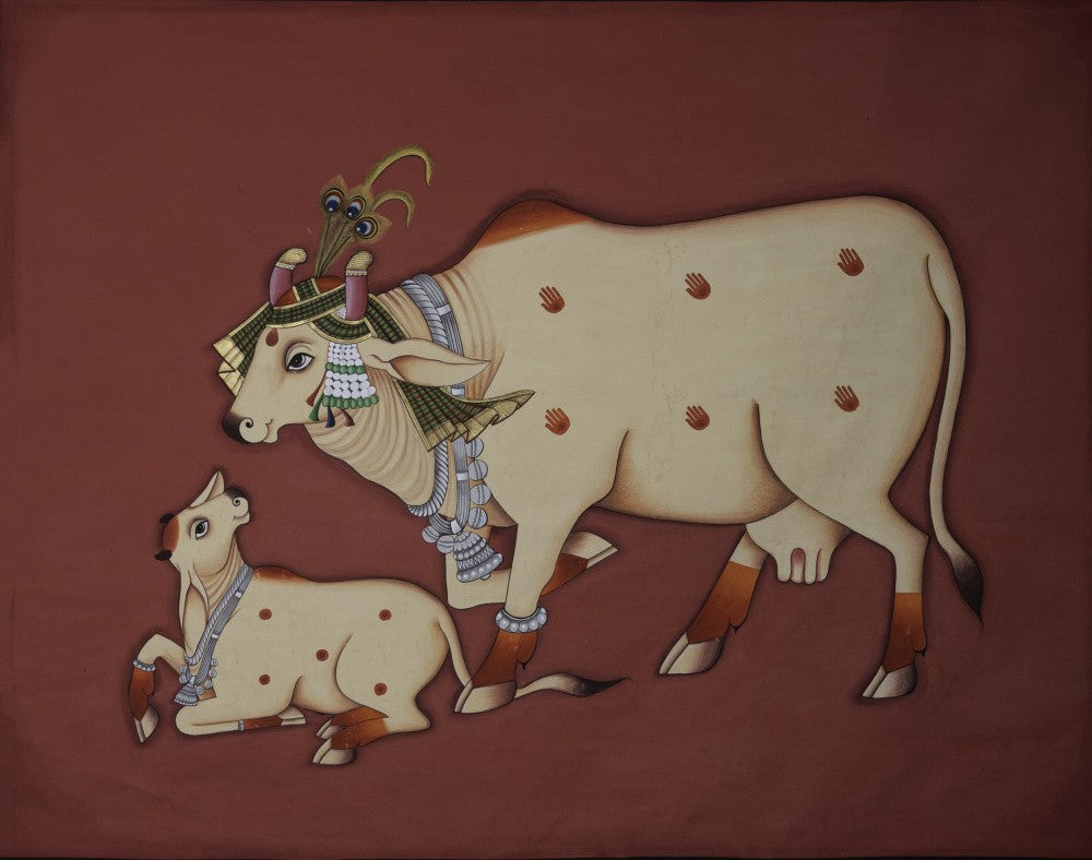 KAMDHENU COW AND CALF PAINTING
