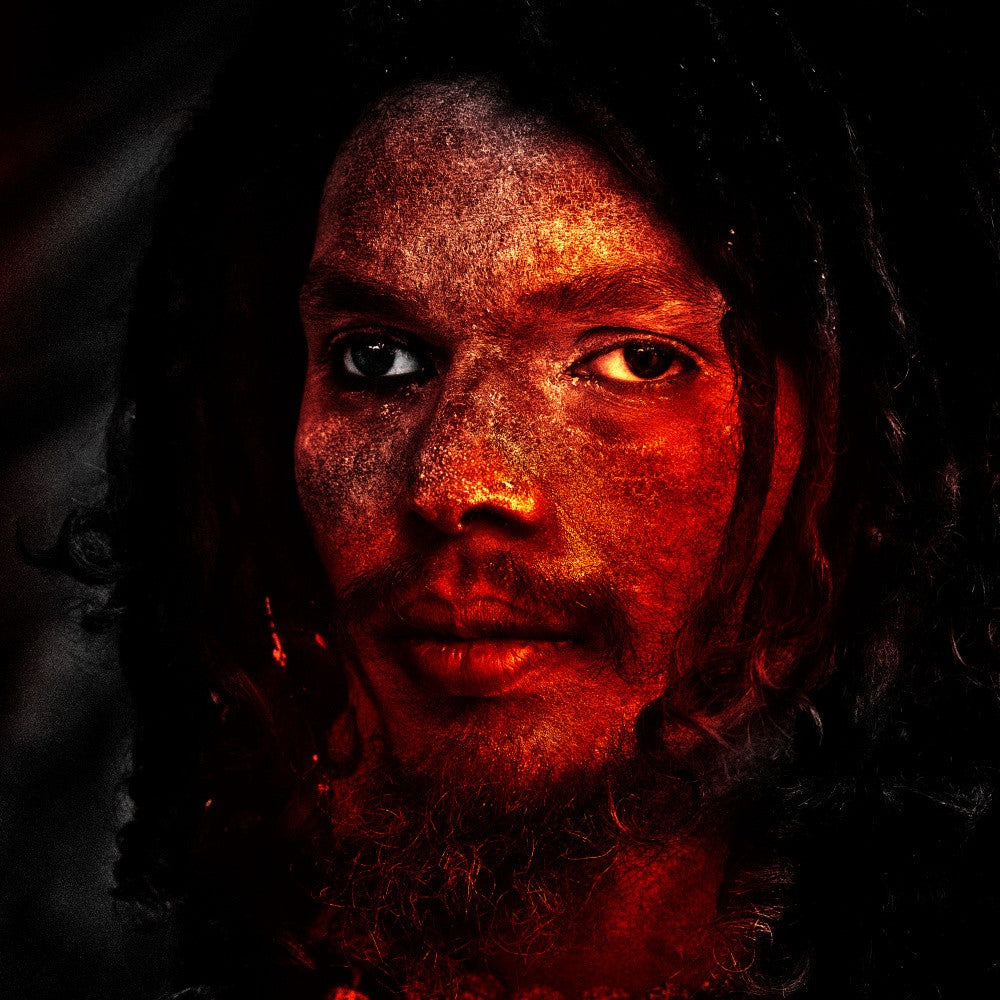 Red sadhus face