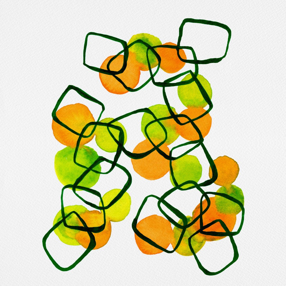 Shapes Chain Squares Orange Green Abstract